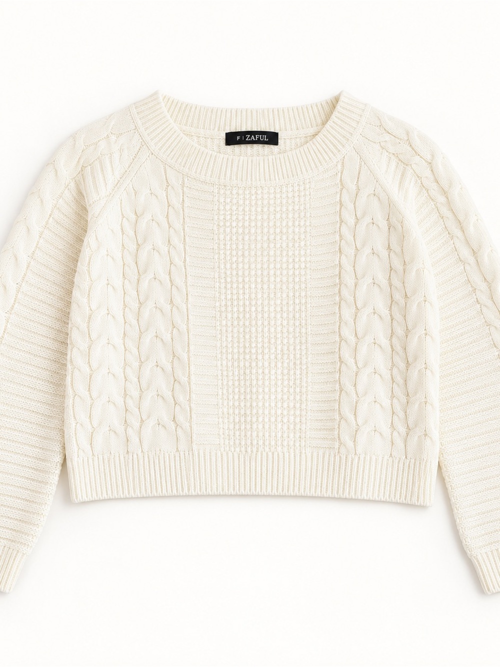 F | ZAFUL Ivory Cable-Knit Cropped Sweater One Size
